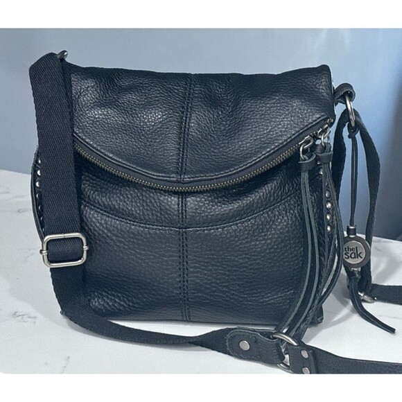 The Sak Handbags - The Sak Silverlake Leather Crossbody Shoulder Bag Black Studded Boho Biker Moto